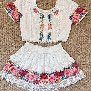 LoveShackFancy White Eyelet Two-Piece Floral Embroidered Set